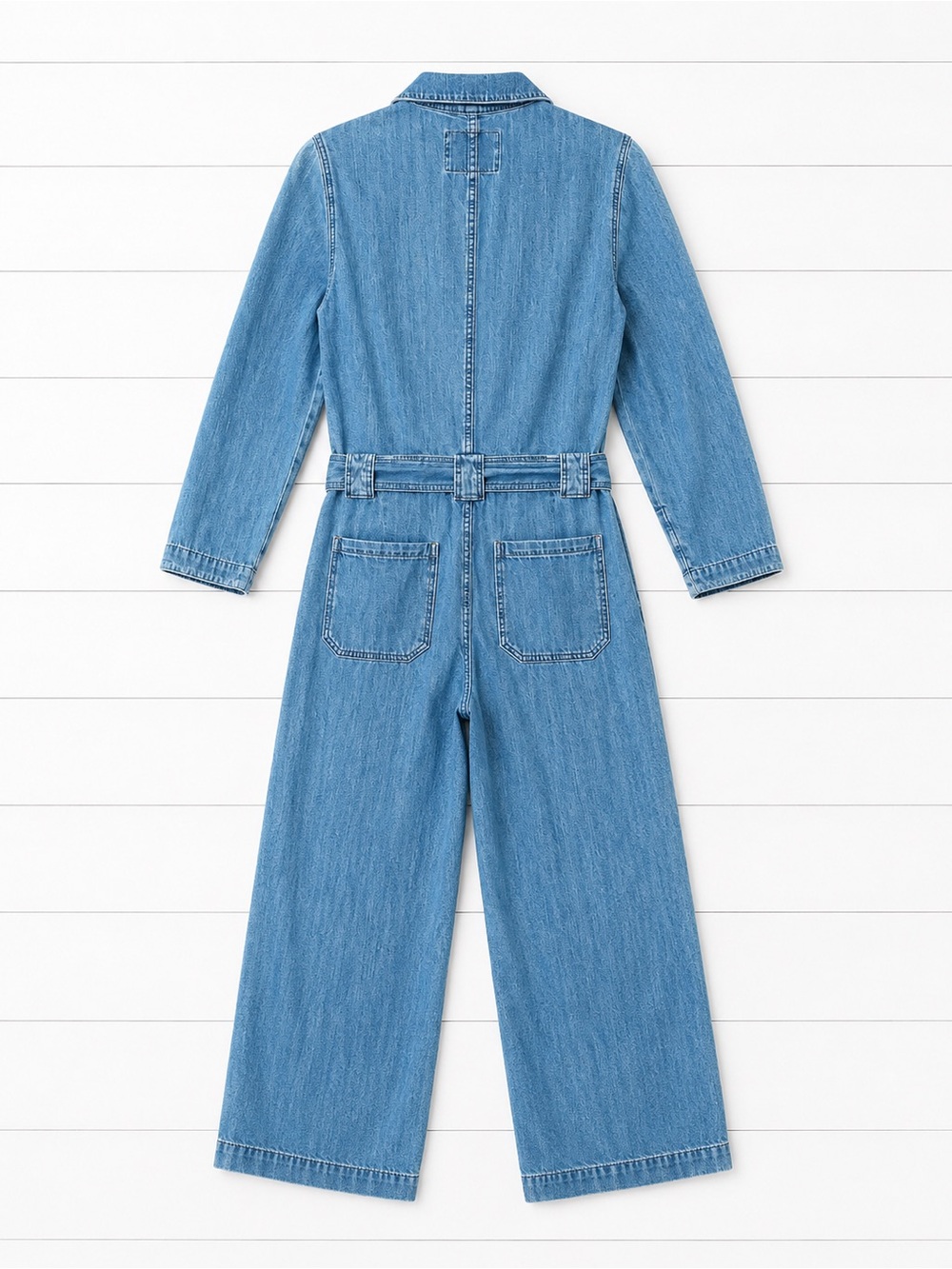 &Denim Chambray Denim Jumpsuit | Size 10 | Belted Wide Leg Utility Romper - Picture 4 of 5